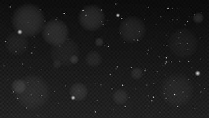 Soft White Bokeh and Dust Particles on Transparent Background — Gentle Light Overlay with Realistic Glow for Winter, Christmas, and Festive Abstract Design