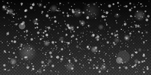 Realistic Falling Snow Particles on Transparent Background — Soft White Bokeh and Winter Dust Overlay for Christmas, New Year, and Festive Design Projects