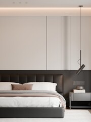 Modern Minimalist Luxury Black and White Bedroom Interior Frame Mockup - 3D Render
