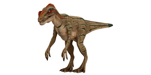 Naklejka premium Dinosaur model with vibrant striped pattern