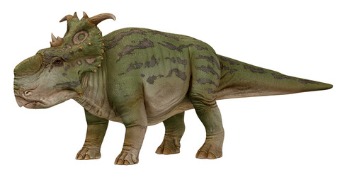 Fototapeta premium Realistic depiction of a green dinosaur in profile view.