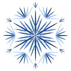 Blue ornate polygonal snowflake vector illustration. Geometrical mandala on white background. Star with six rays. Isolated winter holidays decorative design element