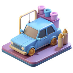 Red toy car vehicle model isolated on white background with wheels, ready for travel and transport illustration