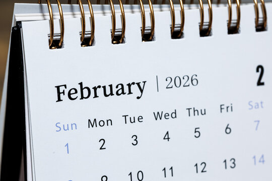 February 2026 monthly calendar page close up, minimal design planner showing days of the week and dates for time management and organization concept