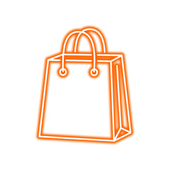 An illustration of a white shopping bag with handles, outlined in a bright orange neon glow effect, isolated on a white background.