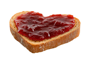Obraz premium Heart-shaped jam spread on a slice of bread, perfect for food photography, romantic meals, or breakfast designs. Isolated on white or transparent PNG for versatile creative and digital use.