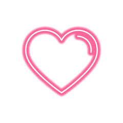 A glowing pink neon heart shape with a subtle light effect on a white background.