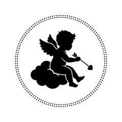 Fototapeta premium Vector art of cupid with arrow on cloud silhouette vector