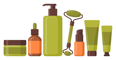 green spa bottles set for body care products