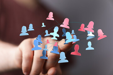 Digitally connected network with people in a collaborative connection symbolizing communication, global community, teamwork, and business.