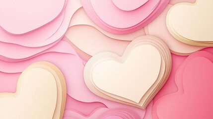 Layered heart shapes in soft pink tones creating a romantic background