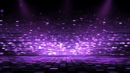 Abstract purple digital technology background with glowing square particles and light beams, ideal for futuristic cyber data concepts - Powered by Adobe