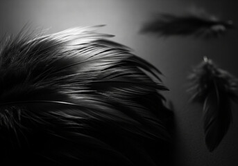 Obraz premium Elegant black feathers in a modern monochrome abstract composition. A luxurious design background with a soft, delicate texture