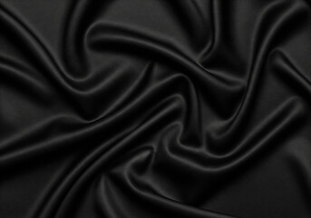 Obraz premium Elegant Black Silk Fabric Abstract Texture and Luxurious Background for Design Projects, Featuring Smooth Waves and Flowing Drapery