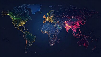 Neon Global Network: Illuminated World Map