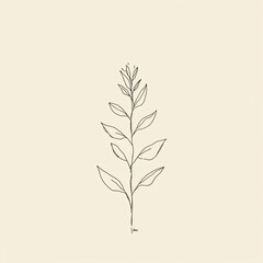 Minimalist Green Leaves on Beige Background