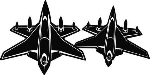 Black airplanes top view. Military jet fighter silhouette icons Strategic Military Power Modern Fighter Jet Soaring in Black Illustration