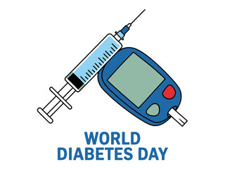 Vector art of world diabetes day with syringe and glucometer