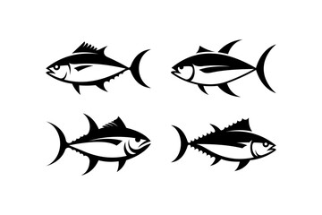 Set of Tuna Fish Logo Icons Isolated on Transparent Background.