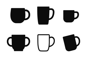 Simple black silhouette coffee mug collection in various shapes