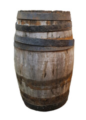 Obraz premium This antique wooden wine barrel stands as a testament to traditional craftsmanship. Its weathered wood and metal bands reflect a rich history of winemaking in vineyards, adding rustic charm.