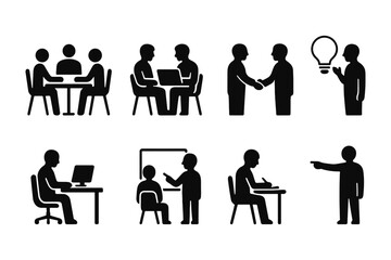 Fototapeta premium Business people silhouettes engaging in various office activities and teamwork