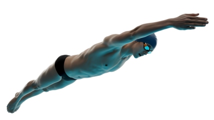 Dynamic male swimmer powerfully dives through water, showcasing peak athletic performance and competitive drive in a sleek, modern aquatic pursuit.
