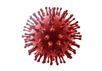 Detailed 3d render of a red coronavirus particle showing spike proteins