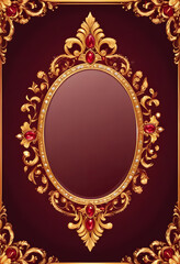 vintage gold frame with red background, graphic design illustration