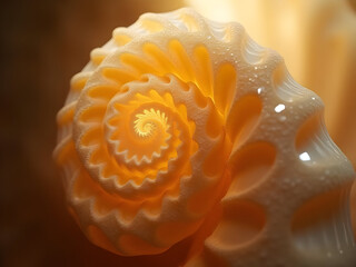 Fototapeta premium Golden spiral shell close-up