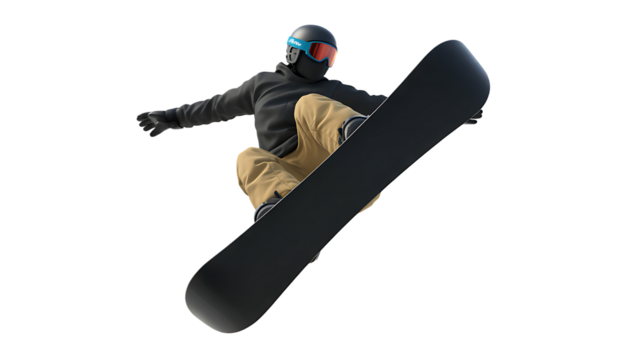 Dynamic snowboarder executing a thrilling aerial trick with perfect balance and style, capturing extreme sports passion and adrenaline.