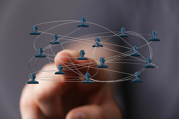 Abstract image showing networking, communication, teamwork and connection concept. Hand touching...