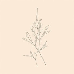 Minimalist Green Leaves on Beige Background