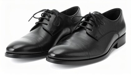Black Leather Oxford Dress Shoes with Closed Lacing and Polished Finish