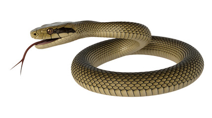 Intricate coiled snake with forked tongue flicking, a symbol of danger, transformation, and primal...