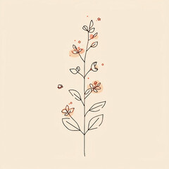 Minimalist Green Leaves on Beige Background