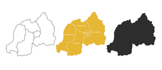 Editable Map of Rwanda with Administrative Divisions, Outline and Solid Versions