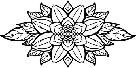 Flower Design Outline Vector – Elegant Floral Line Art, Minimalist Blossom Drawing, Botanical Outline Illustration for Coloring Pages, Tattoos, Patterns, and Decorative Design Projects