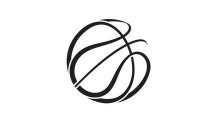 Naklejka premium Black and white illustration of a basketball with curved lines, representing motion.