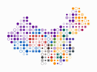 China, shape of the country build of colored cells. Digital style map of the China on white background. Large size circle blocks. Modern vector illustration.