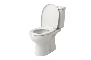 Toilet bowl with lid up, clean ceramic fixture for bathroom hygiene and sanitation, transparent background