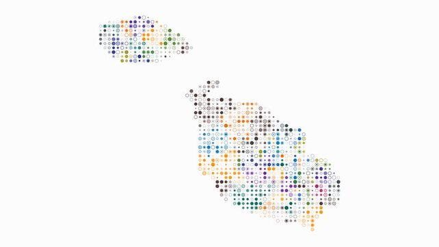 Malta animated country shape. Pulsating colored dots on the map of the country. Small size circle blocks. Digital style Malta map on white background. Stylish animation video.