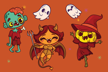 hand drawn characters halloween season design vector illustration