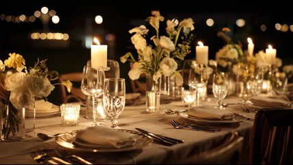 elegant wedding table set with candles