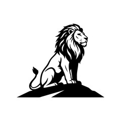 Vector art of majestic lion sitting on a hill, looking to the right