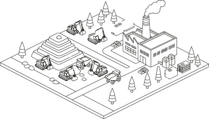 Fototapeta premium Isometric view of a factory with industrial equipment and waste processing