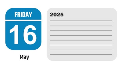 May 16, 2025: Animated 2028 planner showcasing May calendar, highlighting May 16th with space for tasks, notes, and to-do lists.