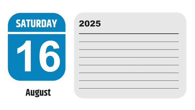 August 16, 2025: Animated 2028 planner showcasing August calendar, highlighting August 16th with space for tasks, notes, and to-do lists.