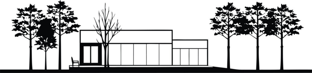 Architectural Tree Line Drawings – Minimal CAD Vector Set of Side View Forest and Wetland Section Outlines, Landscape Architecture Elements for Plans, Elevations, and Design Illustrations
