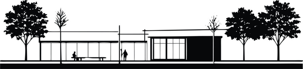 Architectural Tree Line Drawings – Minimal CAD Vector Set of Side View Forest and Wetland Section Outlines, Landscape Architecture Elements for Plans, Elevations, and Design Illustrations